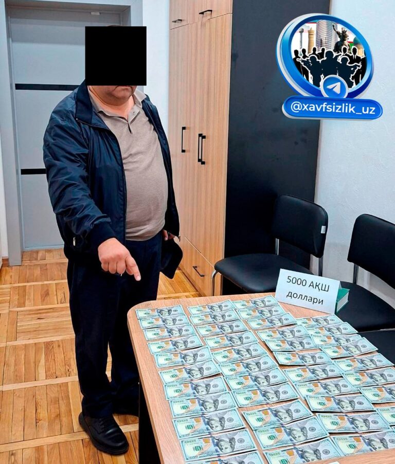 В Ташкенте задержали главного инспектора налогового управления со взяткой в 5 тысяч долларов