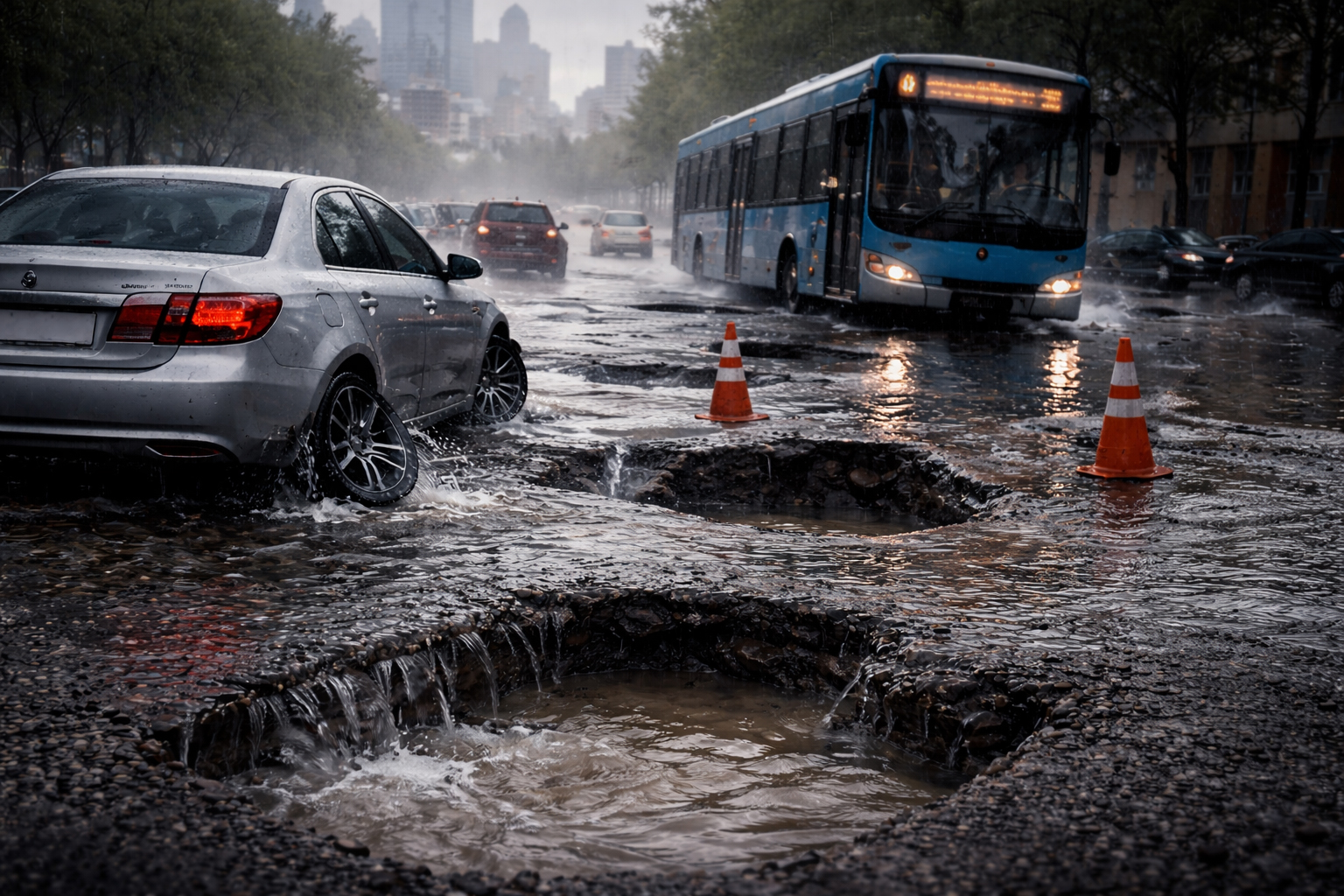 Ливни смыли асфальт: Ташкент снова утонул в ямах