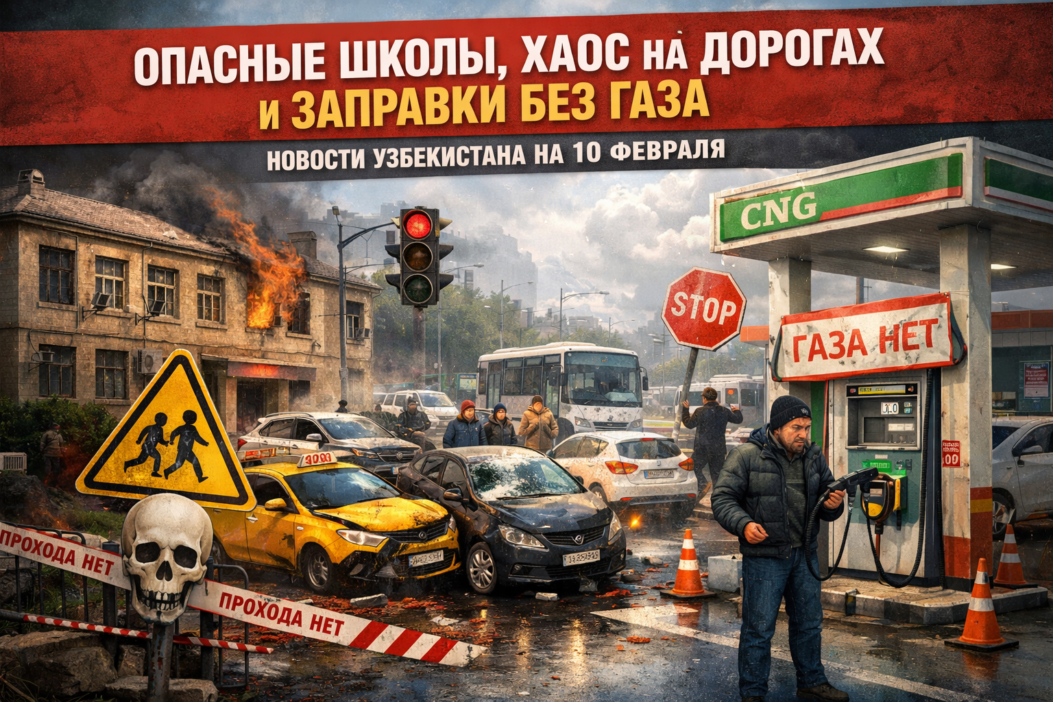 Опасные школы, хаос на дорогах и заправки без газа: новости Узбекистана на 10 февраля