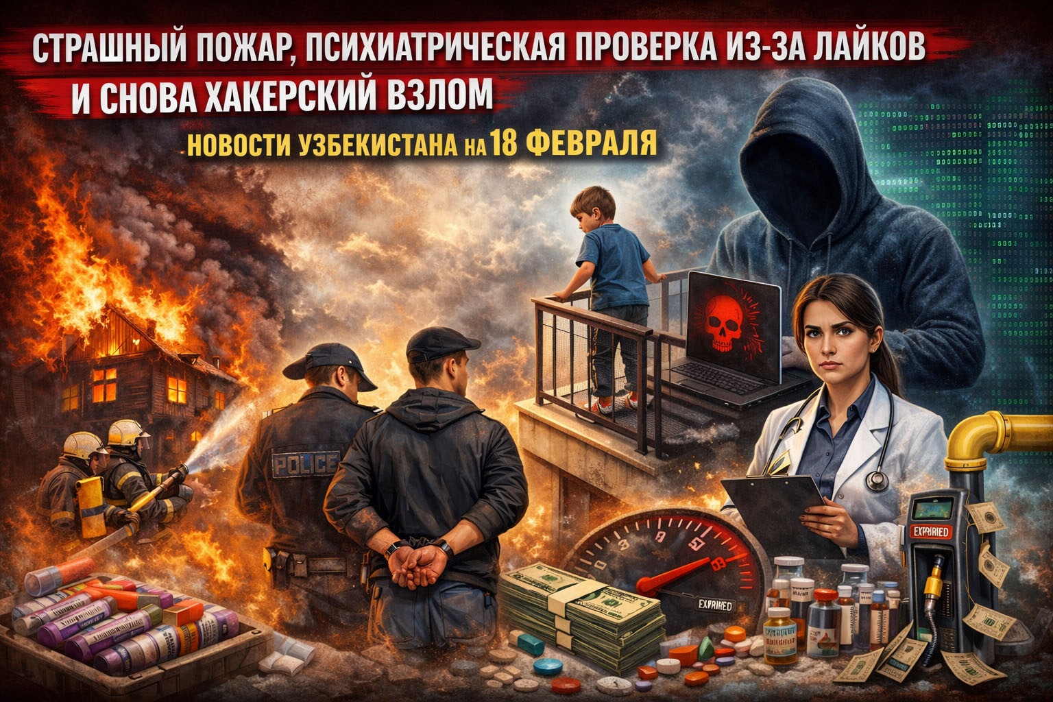 Страшный пожар, психиатрическая проверка из-за лайков и снова хакерский взлом: новости Узбекистана на 18 февраля
