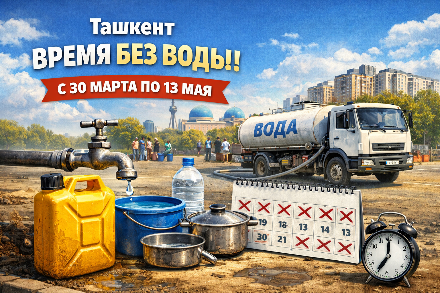 В Ташкенте с 30 марта начнутся плановые отключения холодной воды: опубликован график по районам