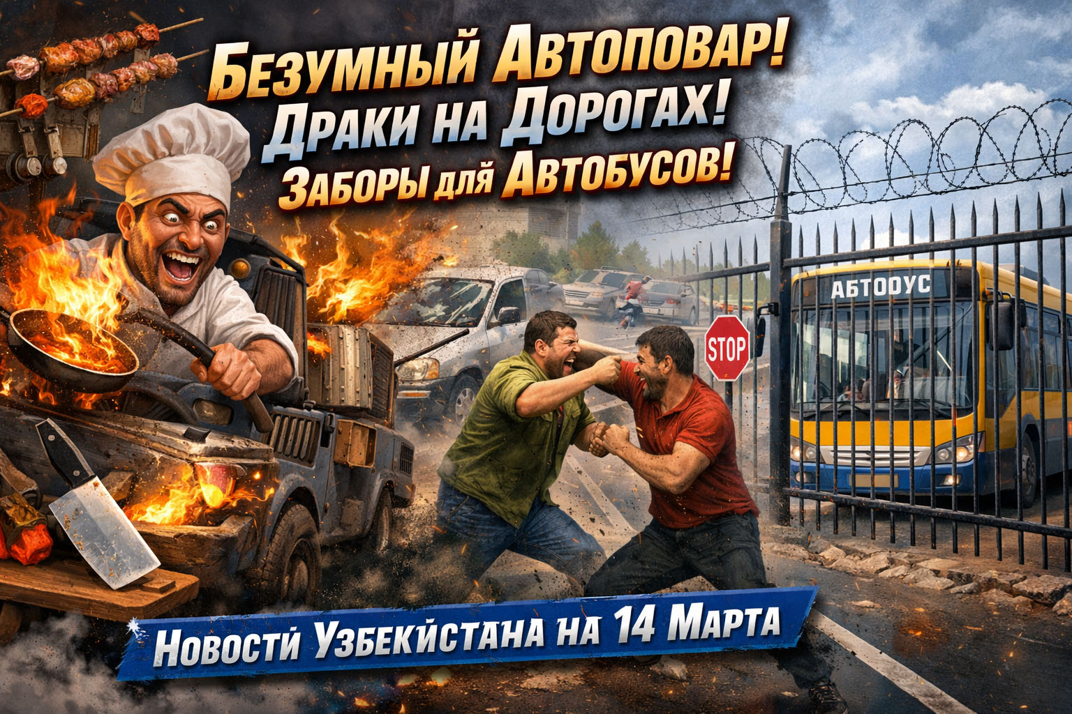 Безумный автоповар, драки на дорогах и заборы для автобусов: новости Узбекистана на 14 марта