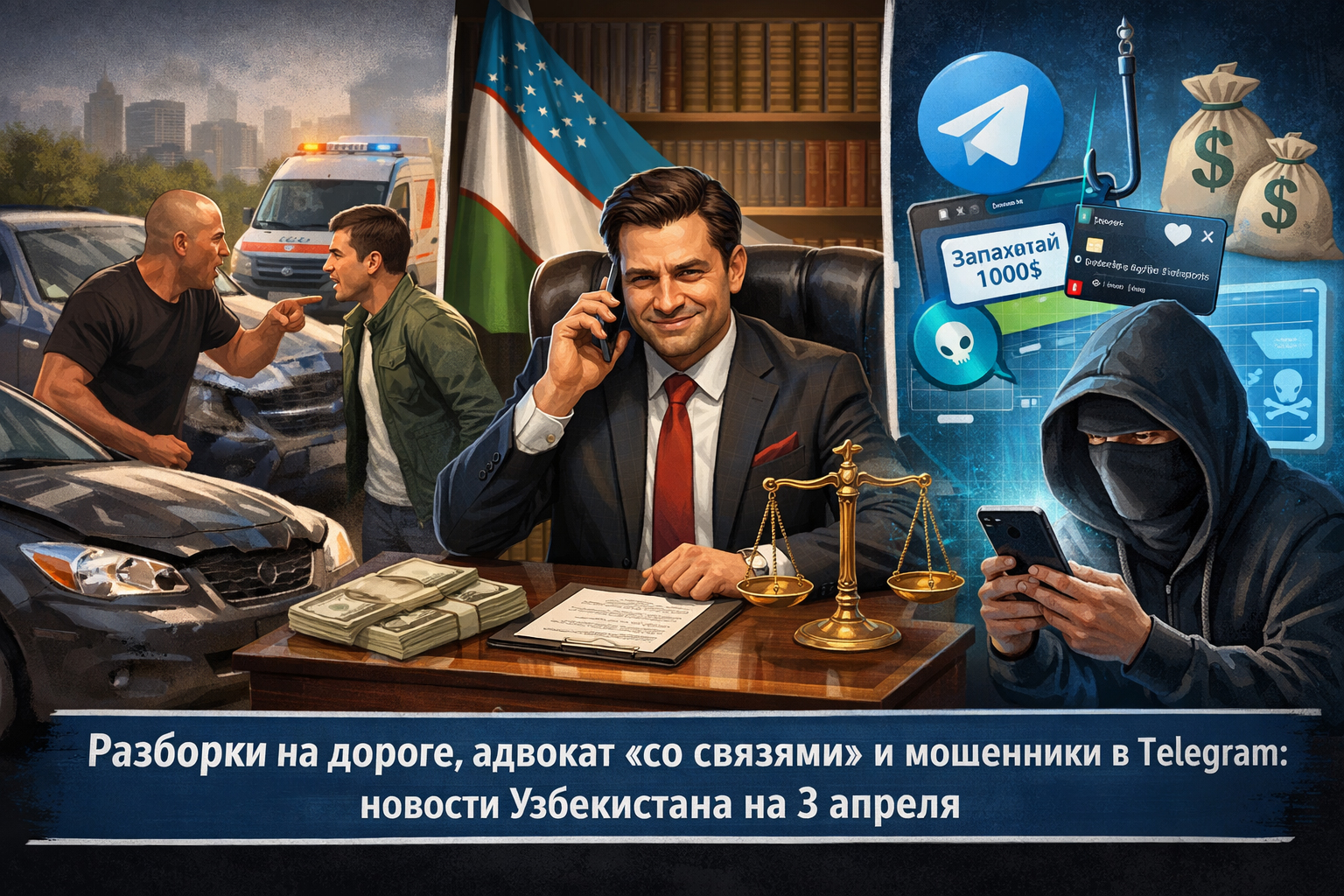 Разборки на дороге, адвокат «со связями» и мошенники в Telegram: новости Узбекистана на 3 апреля