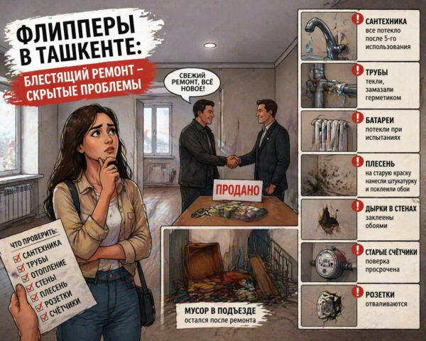 Красиво снаружи, сюрпризы внутри: как «чёрные флипперы» продают квартиры в Ташкенте