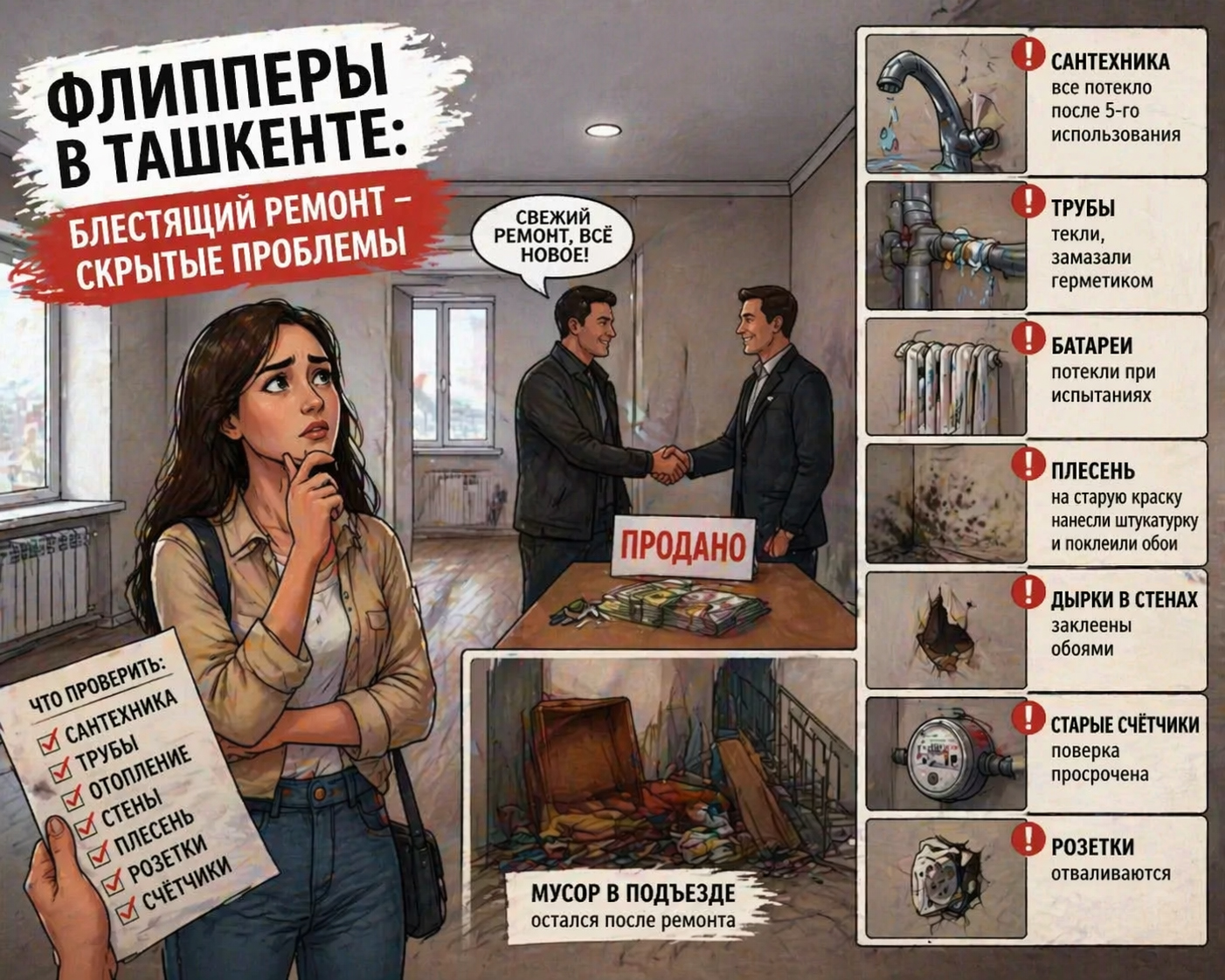 Красиво снаружи, сюрпризы внутри: как «чёрные флипперы» продают квартиры в Ташкенте