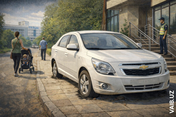 Когда тротуар – это парковка: в Ташкенте водителю «Кобальта» прокололи колёса за наглость