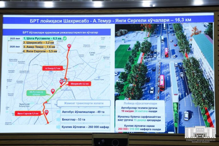 Автобусы по центру, машины – по краям: В Ташкенте хотят протянуть BRT через весь город