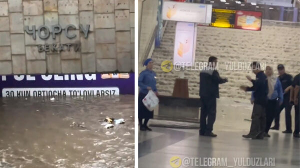 Метро поплыло: в Ташкенте после сильного ливня подтопило станцию «Чорсу»