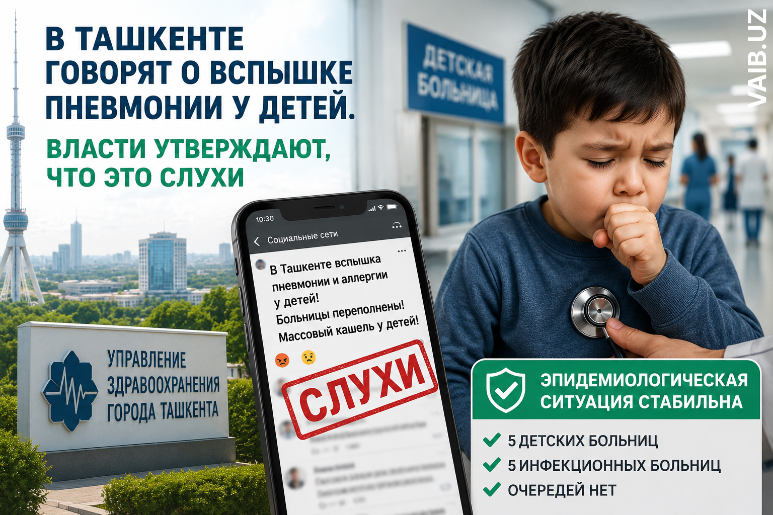 В Ташкенте заговорили о вспышке пневмонии и аллергических заболеваний у детей. Власти утверждают, что это слухи