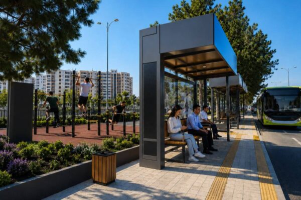 В Ташкенте придумали «спортивные» остановки. Пассажирам предлагают подтягиваться в ожидании автобуса