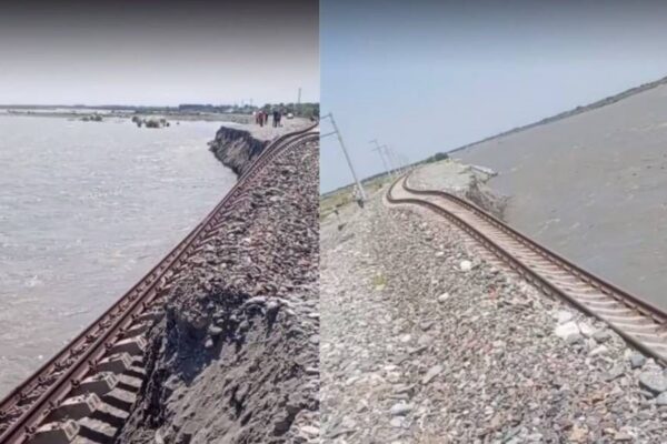 Рельсы повисли в воздухе. В Узбекистане поток воды повредил недавно открытую железную дорогу Рельсы повисли в воздухе. В Узбекистане поток воды повредил недавно открытую железную дорогу