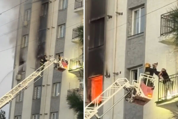В Андижане пожарные спасли мать и двух маленьких детей с балкона горящей квартиры