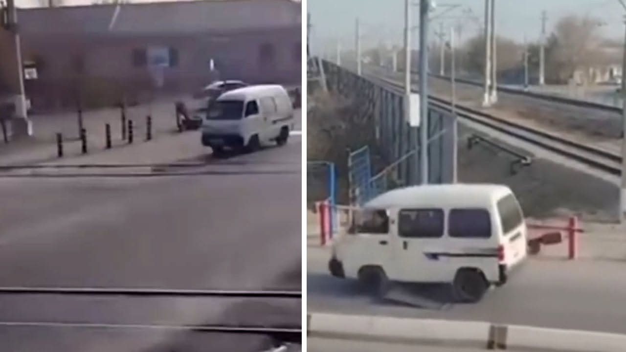 Успеть любой ценой: в Джизакской области водитель Damas полез через закрывающийся переезд и застрял на барьере